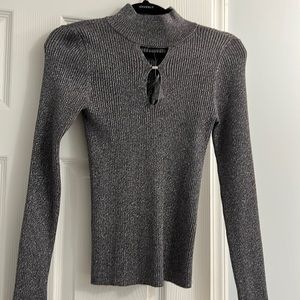 Silver Lurex keyhole mock neck top. Brand new.